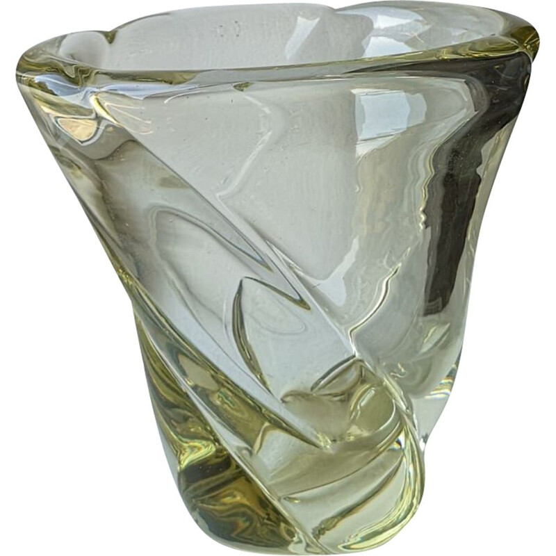 Large vintage champagne crystal vase, Daum 1960