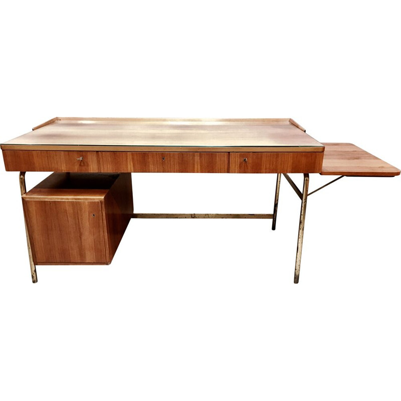 Vintage modular desk in rosewood and Scandinavian brass 1950's