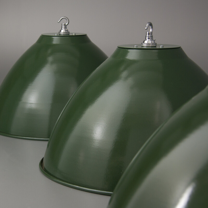 Industrial French green ceiling lamp in steel - 1950s