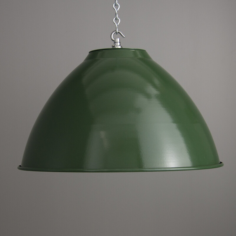 Industrial French green ceiling lamp in steel - 1950s