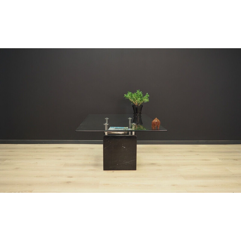 Vintage coffee table made of marble and the top of glass 1970