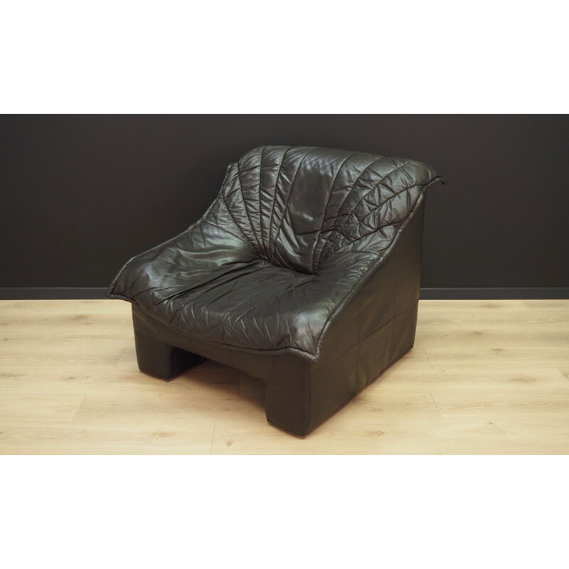 Vintage armchair dark brown leather VIVA factory 1970's