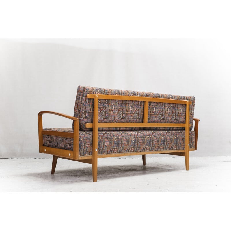 Sillones de madera de cerezo Antimott y sofá cama de Wilhelm Knoll 1950