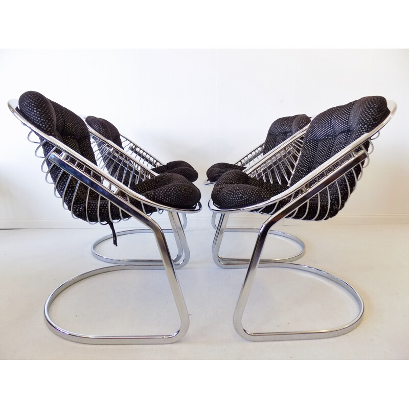 Lot de 4 chaises vintage chromées Gastone Rinaldi Egg chair for Rima