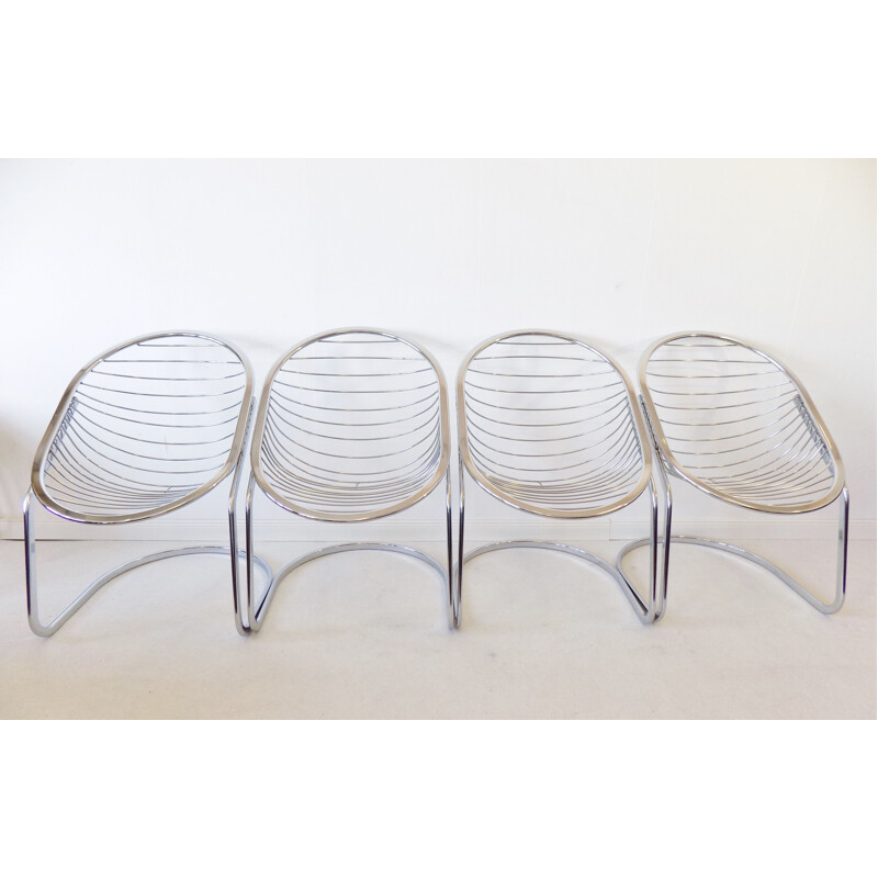 Set of 4 vintage chrome wired dining chairs Gastone Rinaldi Egg chair for Rima