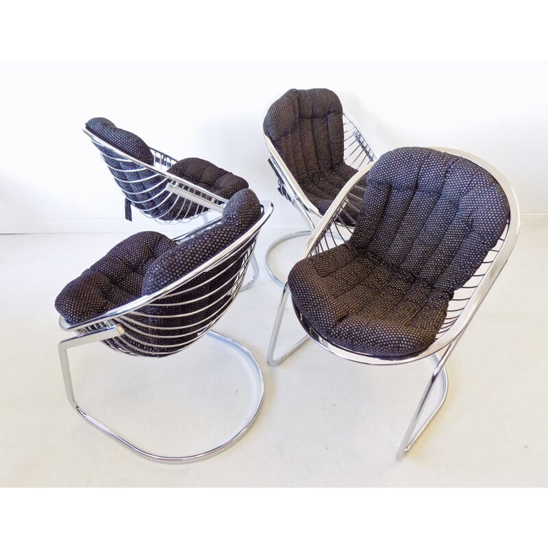 Lot de 4 chaises vintage chromées Gastone Rinaldi Egg chair for Rima