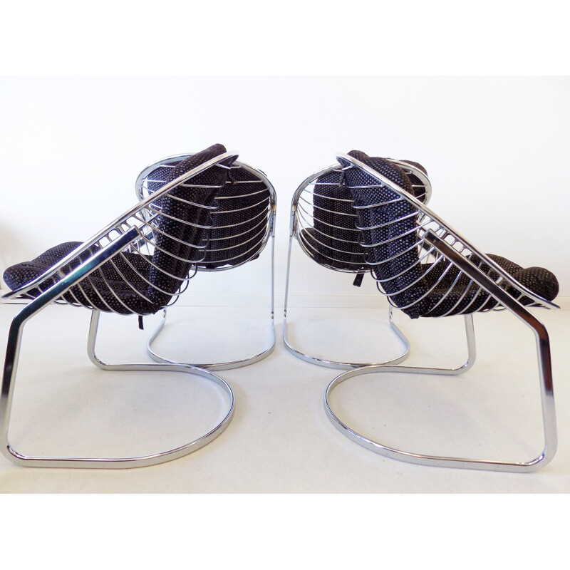 Set of 4 vintage chrome wired dining chairs Gastone Rinaldi Egg chair for Rima