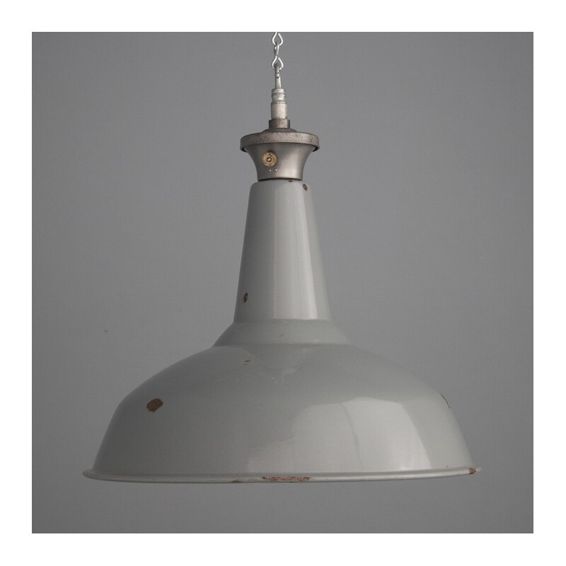 Industrial British grey ceiling lamp - 1950s
