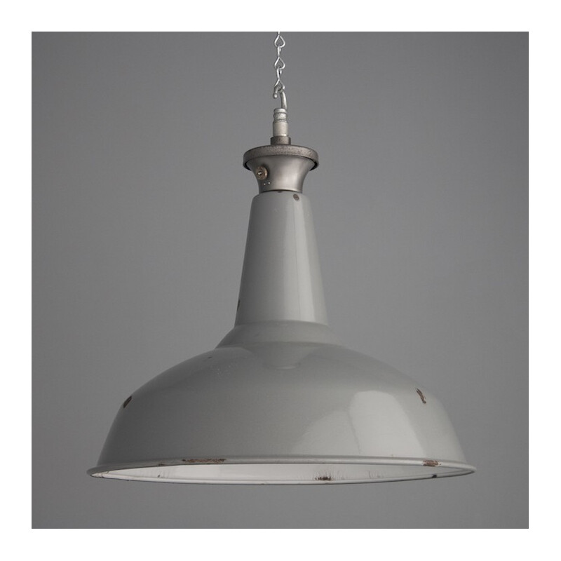 Industrial British grey ceiling lamp - 1950s
