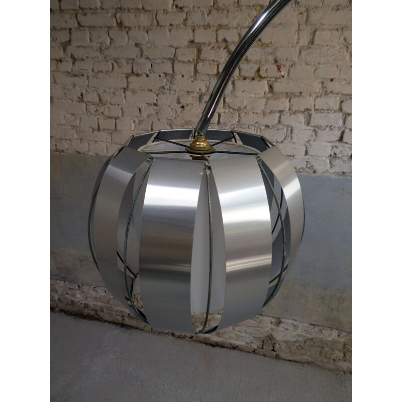 Vintage vloerlamp met aluminium lamellenkap en wit gelamineerd papier, 1970