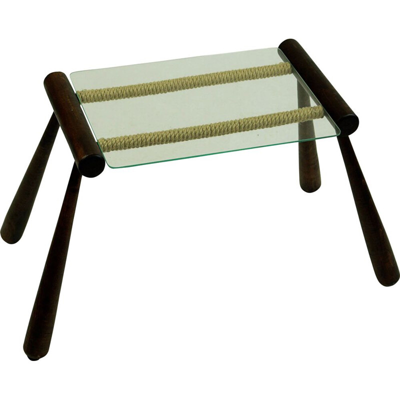 Midcentury Wood, Glass and Cord Side Table by Max Kment Austrian