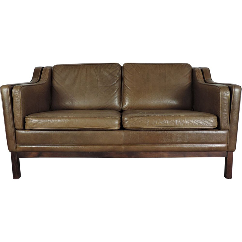 Mid century tan leather sofa Danish