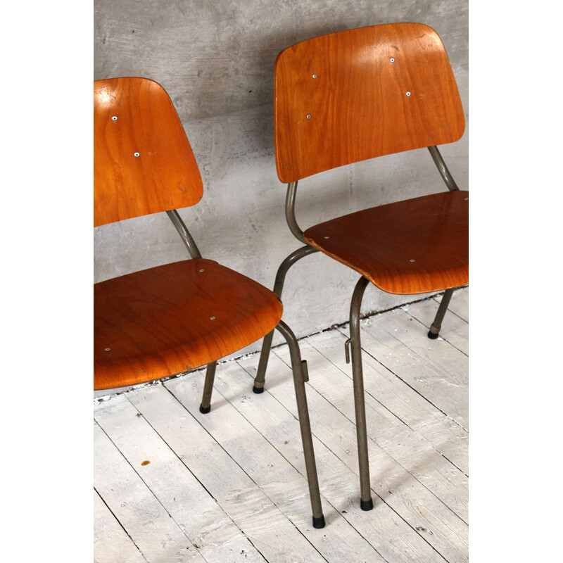 Set of 6 steel and wooden industrial chairs, Kho LIANG IE - 1960s