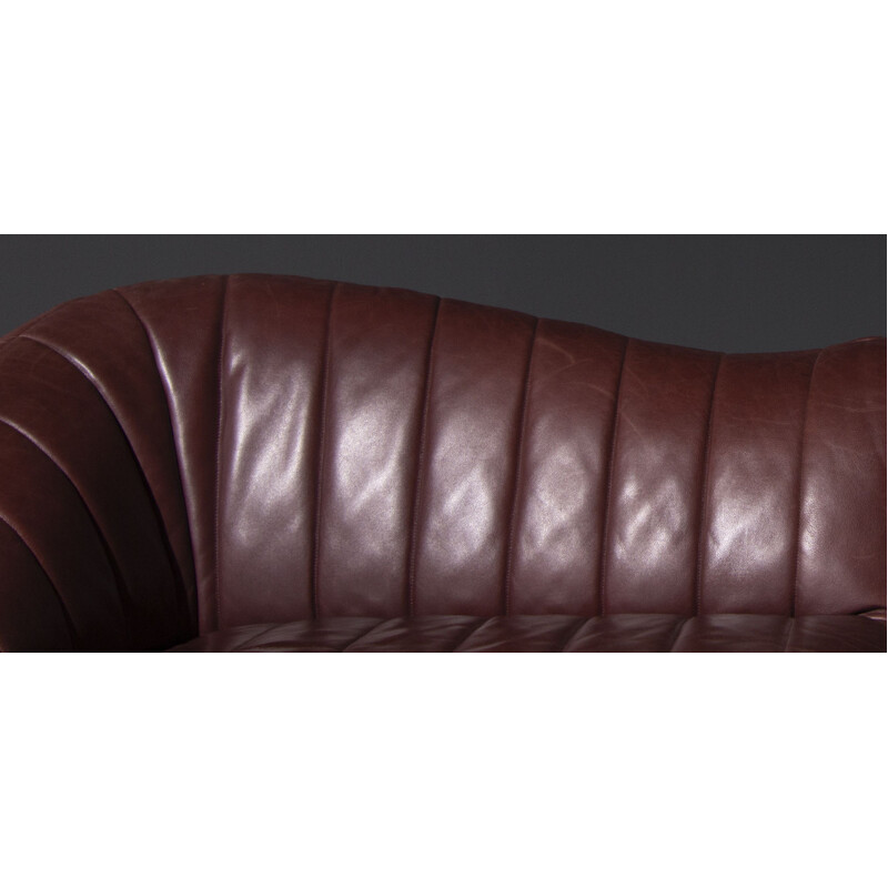 Vintage Elements sofa in bordeaux red leather, produced by Rolf Benz 1970