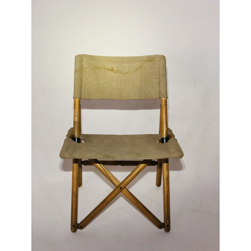 Vintage linen and wood cinema style chair