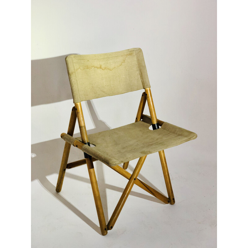 Vintage linen and wood cinema style chair