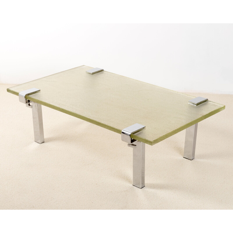 Vintage coffee table by François Arnal in glass from Saint Gobain 1960