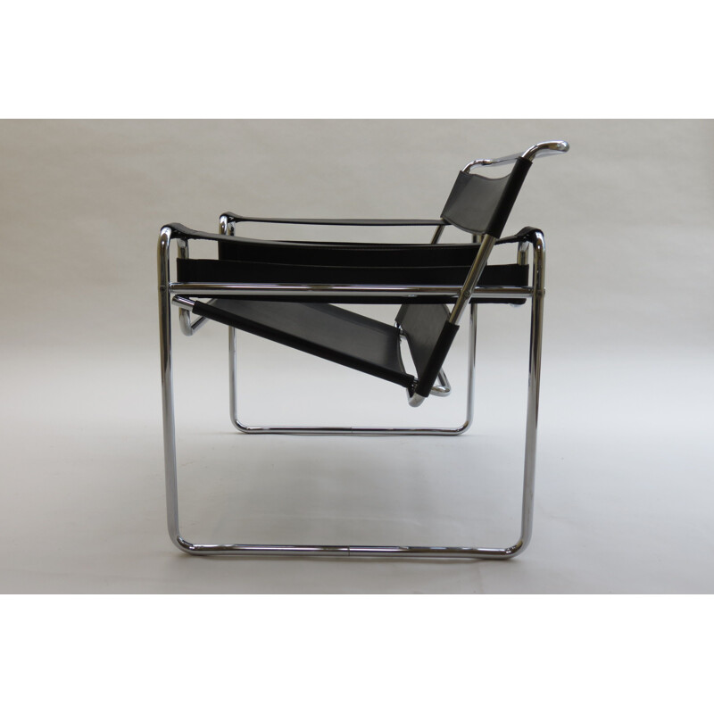 Vintage Wassily B3 Black Leather Chair Marcel Breuer B 1980s