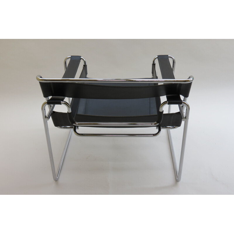 Vintage Wassily B3 Black Leather Chair Marcel Breuer B 1980s