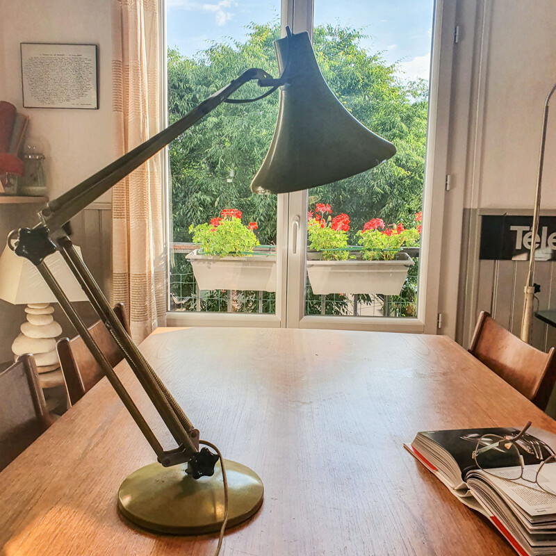 Vintage articulated lamp khaki green 1960