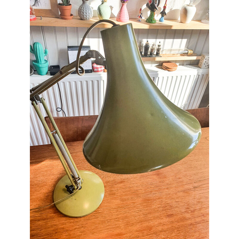 Lampe vintage articulée vert kaki 1960