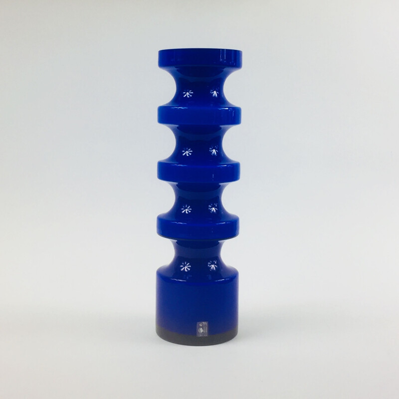 Vintage Blue Glass Vase by Per-Olof Ström for Alsterfors, Scandinavian 1960s