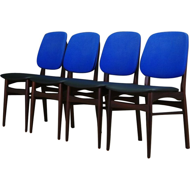 Ensemble de 4 chaises vintage en cuir écologique et acajou 1970