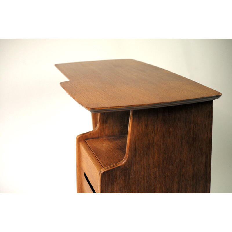 Bema tripod desk in plywood, natural oak and massif oak, Jacques HAUVILLE - 1960s