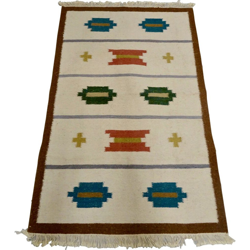 Tapis vintage Röllakan,Suède 1950