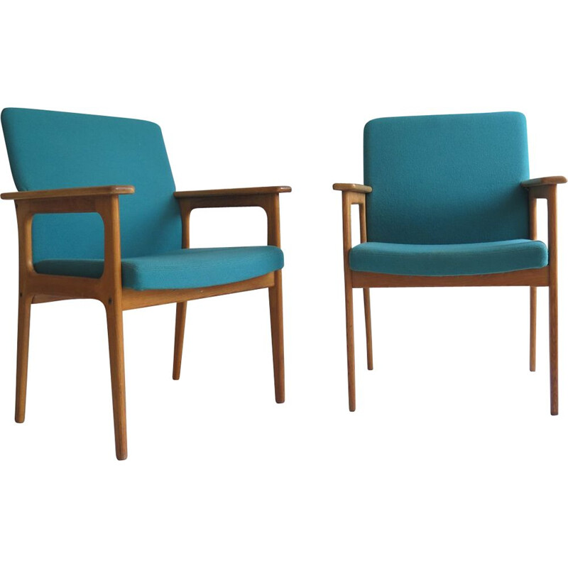 Pair of Vintage oak armchair, Denmark, 1970