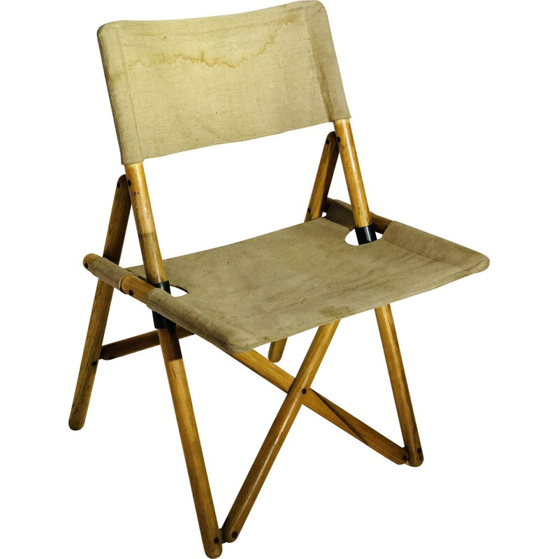 Vintage linen and wood cinema style chair