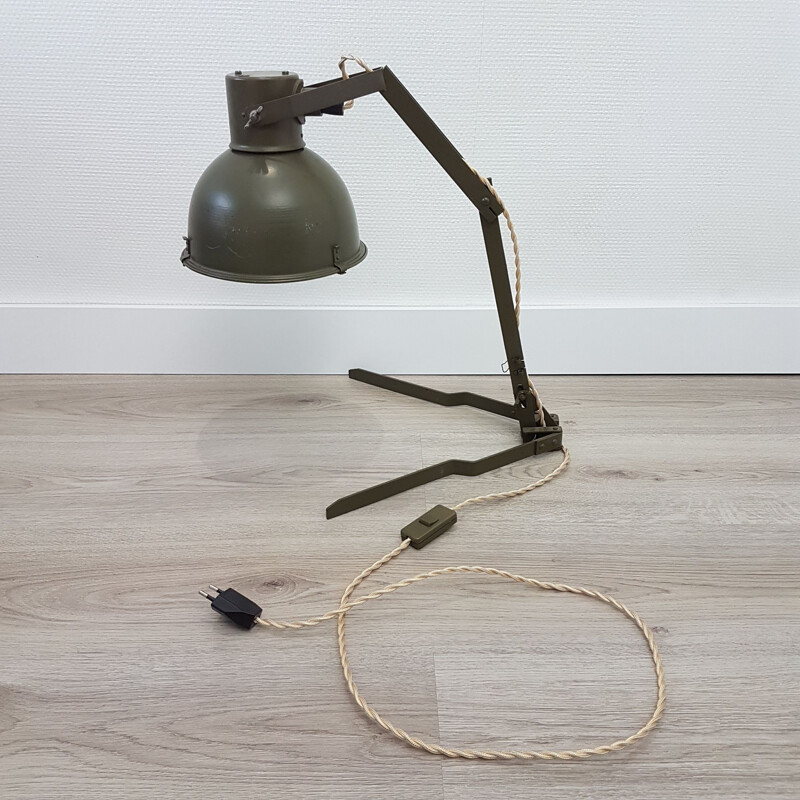 Vintage Industrial military adjustable folding desk lamp, Czechoslovakia 1950s