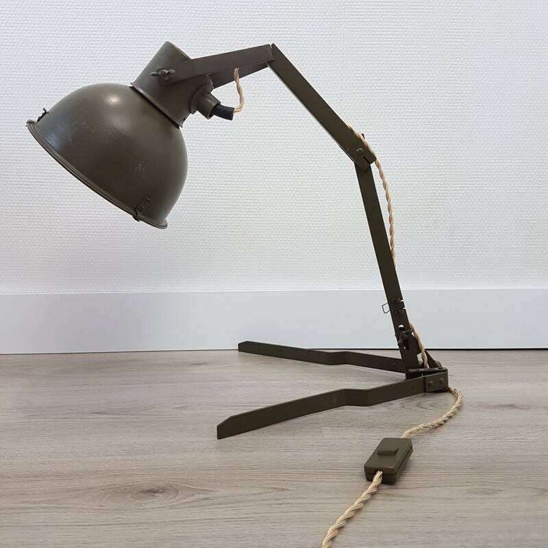 Vintage Industrial military adjustable folding desk lamp, Czechoslovakia 1950s
