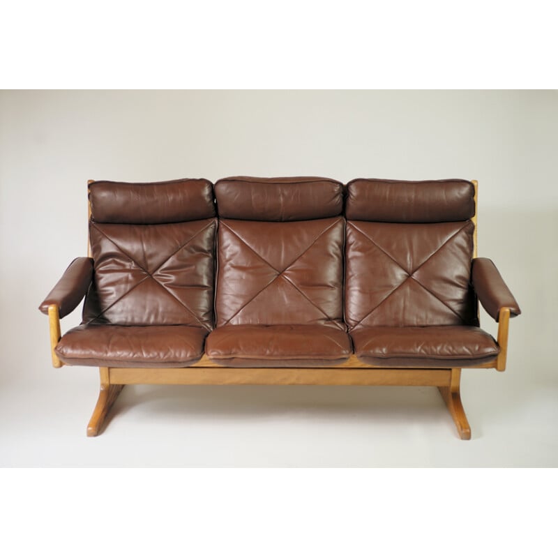 Scandinavian Soda Galvano sofa in ashwood and leather - 1960s