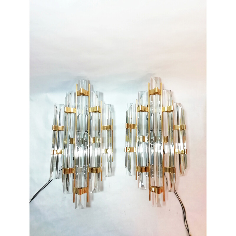 Pair of vintage cristal wall lights by Paolo Venini