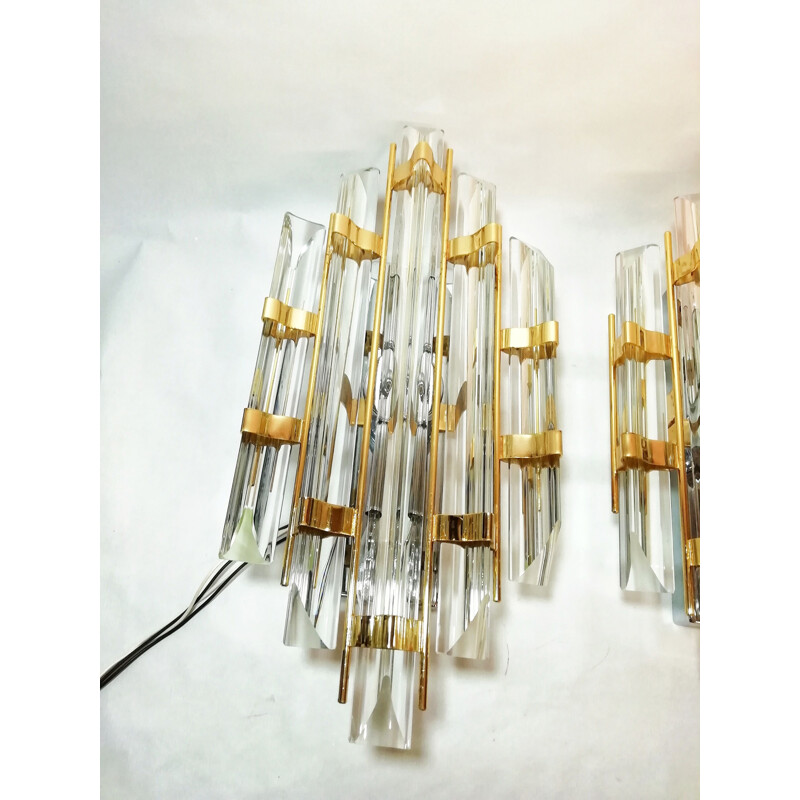 Pair of vintage cristal wall lights by Paolo Venini