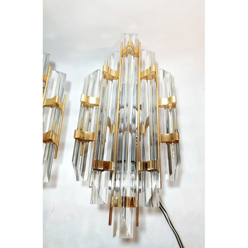 Pair of vintage cristal wall lights by Paolo Venini