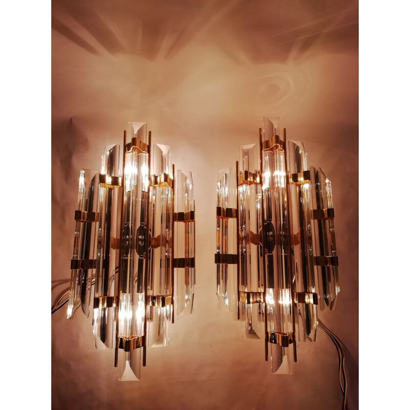 Pair of vintage cristal wall lights by Paolo Venini