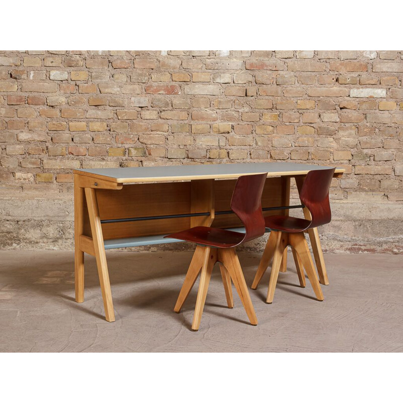 Vintage children's set 1 desk and 2 chairs, Adam Stegner design for Flötotto 1960