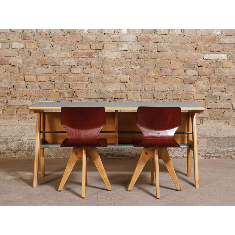 Ensemble pour enfants vintage 1 bureau et 2 chaises, design Adam Stegner pour Flötotto 1960