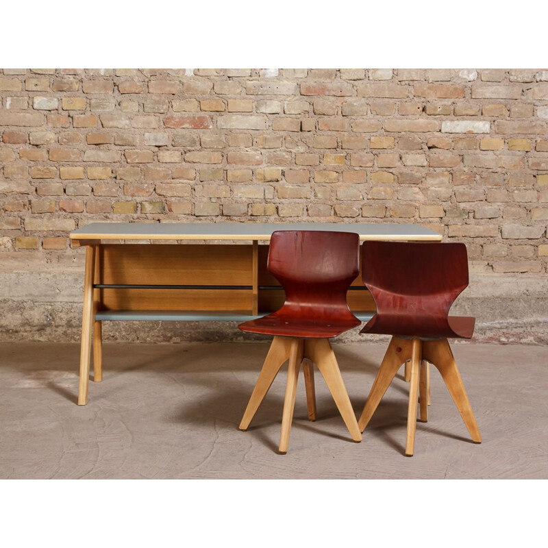 Ensemble pour enfants vintage 1 bureau et 2 chaises, design Adam Stegner pour Flötotto 1960