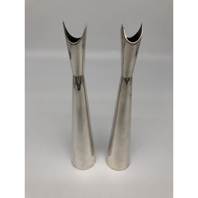Pair of vintage silver plated soliflore vases by Lino Sabbatini for Christofle, 1950