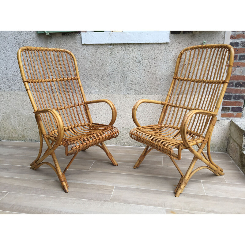 Pair of Vintage Rattan Armchairs