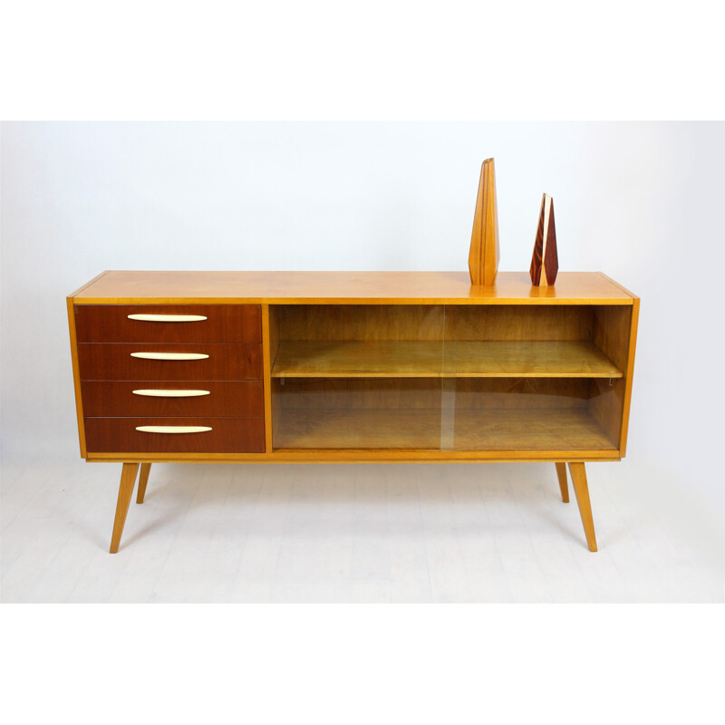 Credenza vintage in betulla e mogano, Cecoslovacchia 1960