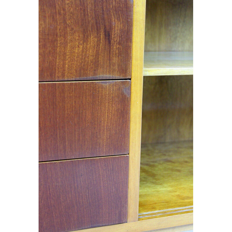 Vintage birch and mahogany sideboard, Czechoslovakia 1960