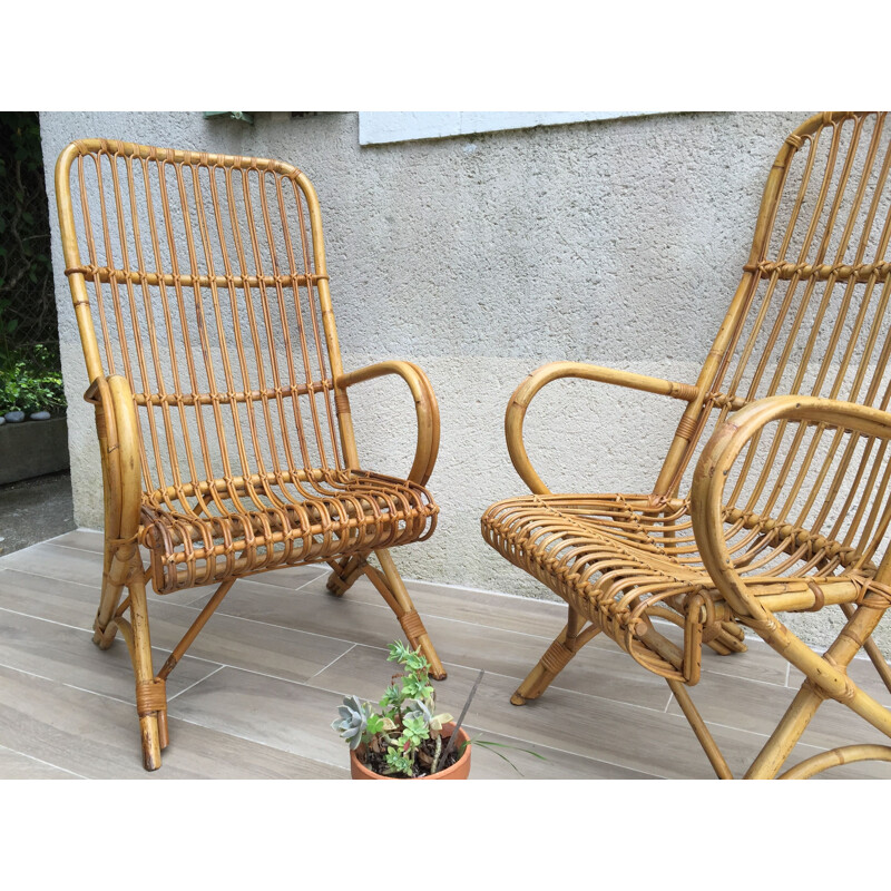 Pair of Vintage Rattan Armchairs