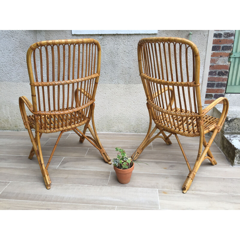 Pair of Vintage Rattan Armchairs