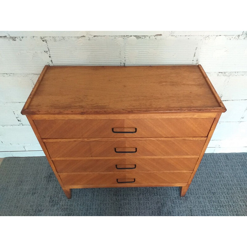 Vintage oak veneered chest of drawers 1950 