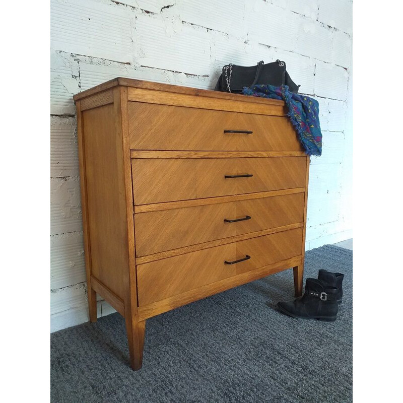 Vintage oak veneered chest of drawers 1950 