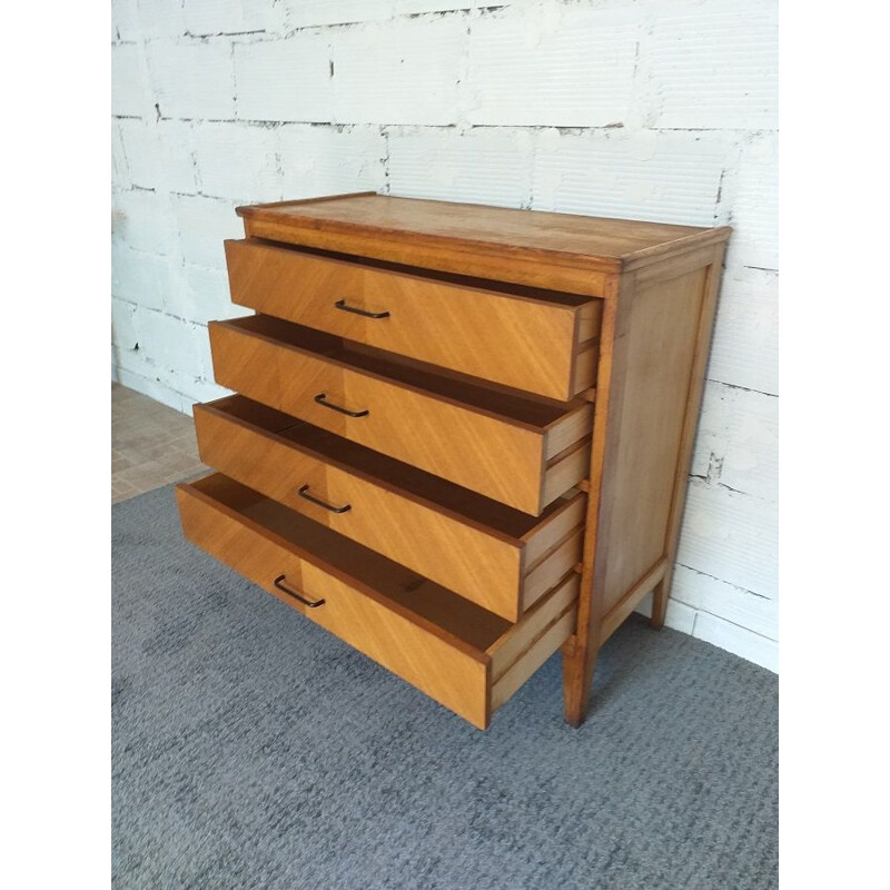 Vintage oak veneered chest of drawers 1950 